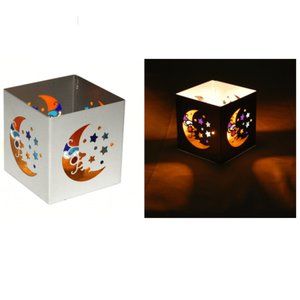 Silver Celestial Moon & Stars Tealight Candle Holder - 3" Square